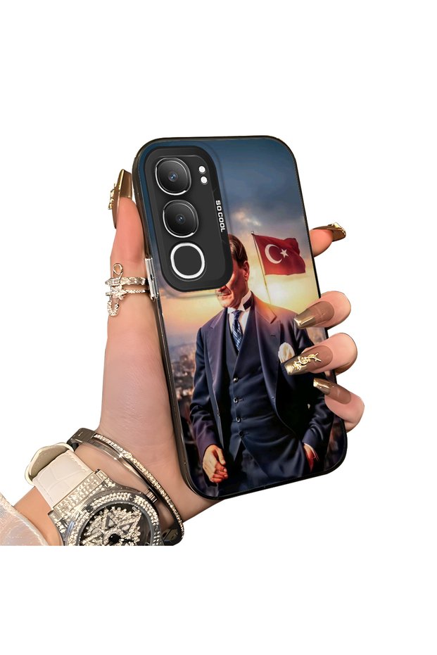Vivo Y19S Compatible Silicone Edge Hard Back Case Ataturk Patterned Phone Case