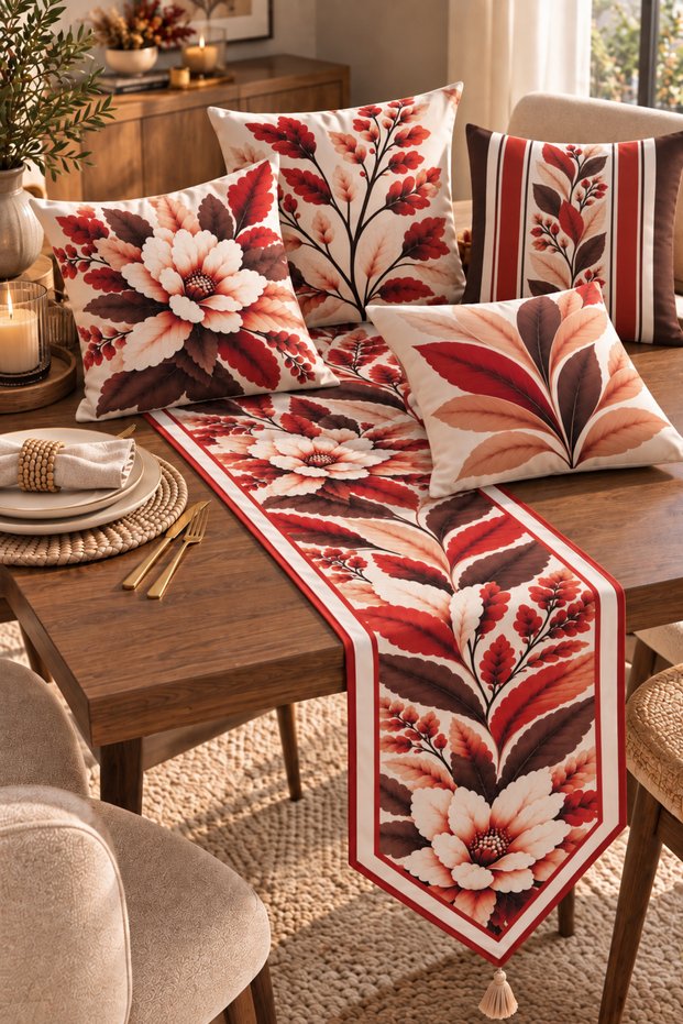 Fall Garden Runner and 4-Piece Cushion Cover Set
