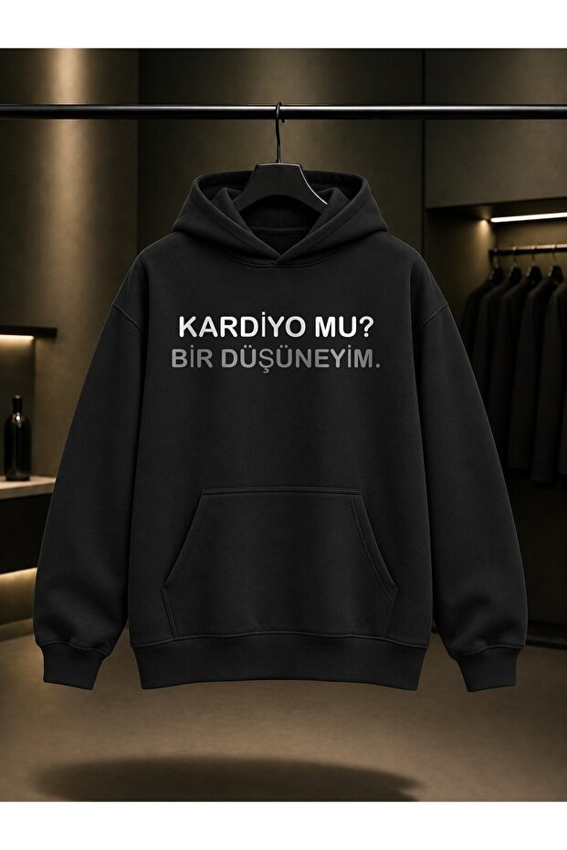 Cardio? Think about It Written Printed Unisex 100% Cotton Hooded Sweatshirt