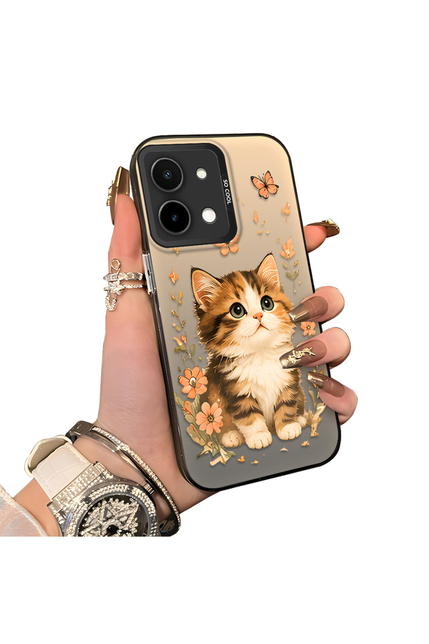 Vivo Y28 Compatible Silicone Edge Hard Back Case Cat Pattern Loving Couple Phone Case