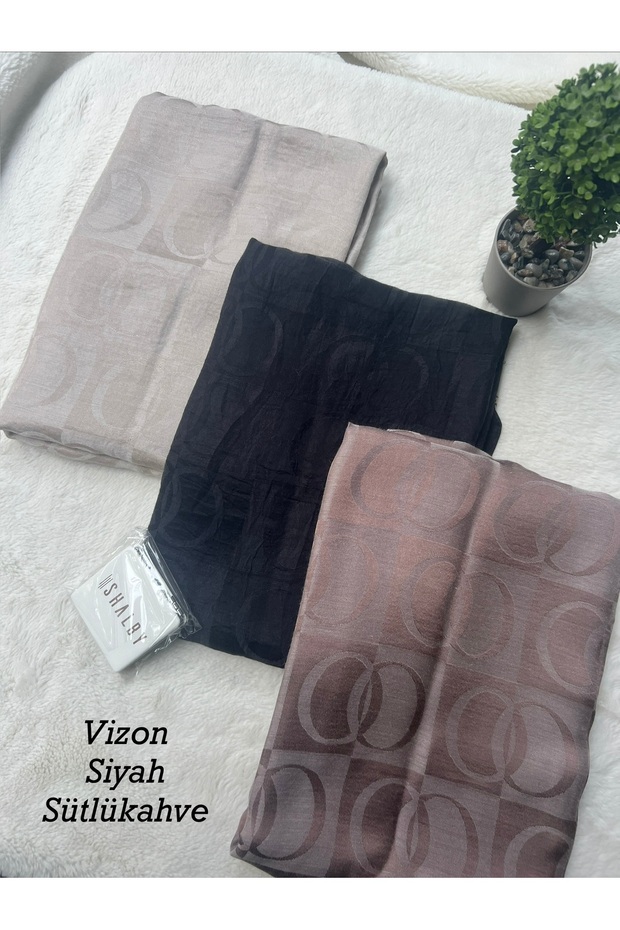Hijab Cotton Soft Textured New Big Loop Pattern Jacquard Shawl Set of 3 and Makeup Mirror