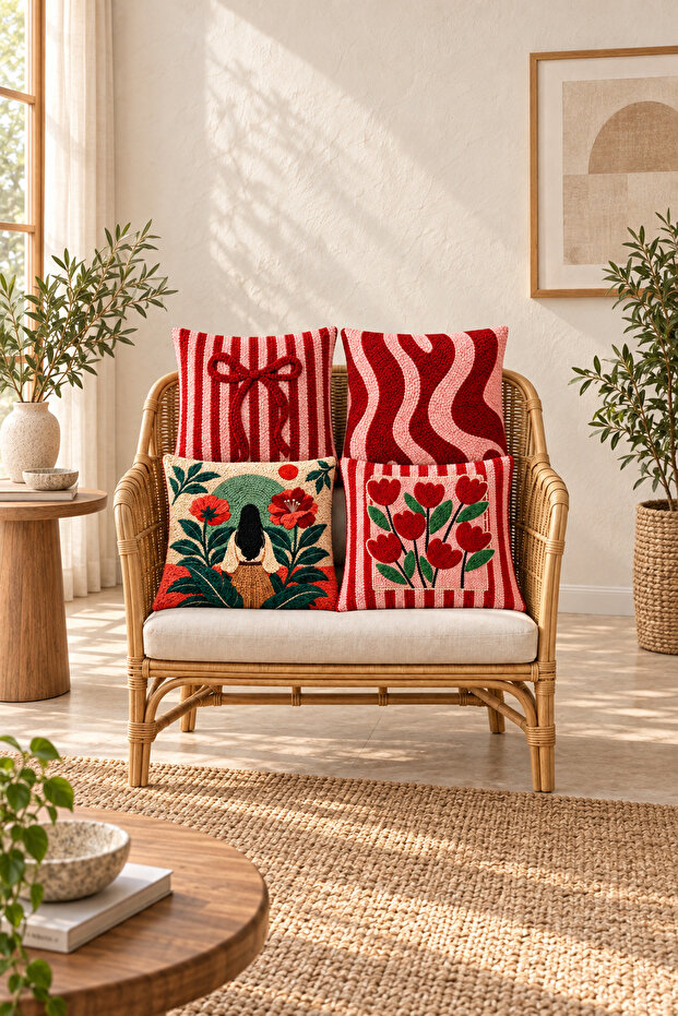 Bow Patterned Punch Look Printed Decorative Throw Pillow Cover (Double Sided)