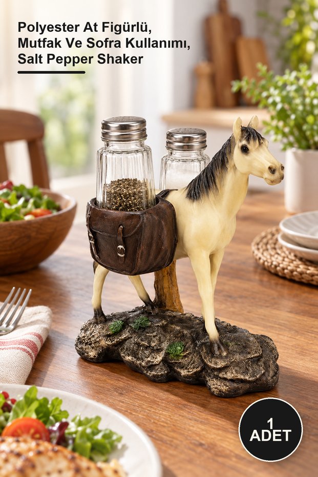 1 Piece Salt and Pepper Shaker Set – with Polyester Horse Figure, for Kitchen and Table Use, Salt Pepper Shaker