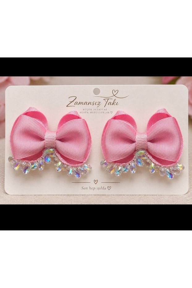 Pink Crystal Stone Detailed Bowknot Buckle – Set of 2 🎀 ✨