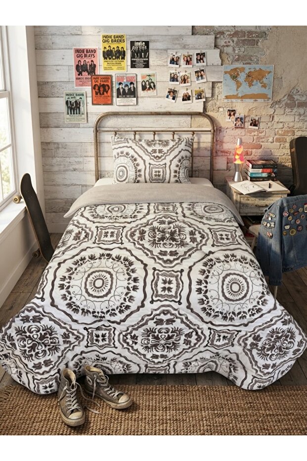 Single Double-Sided Plush Welsoft Pufidik Quilt Set (Quilt + 1 Pillowcase)