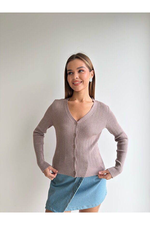 Front Buttoned Glittery V-Neck Cardigan