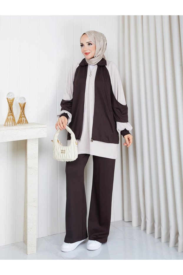 Double Suit with Sudem Garnish and Collar Detail with Zipper