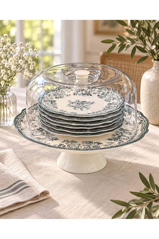 8 Piece Porcelain Velour Anthracite Cake Set