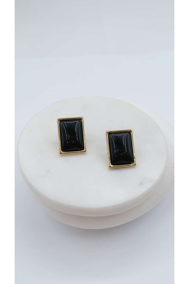 Gold Black Plate Earrings