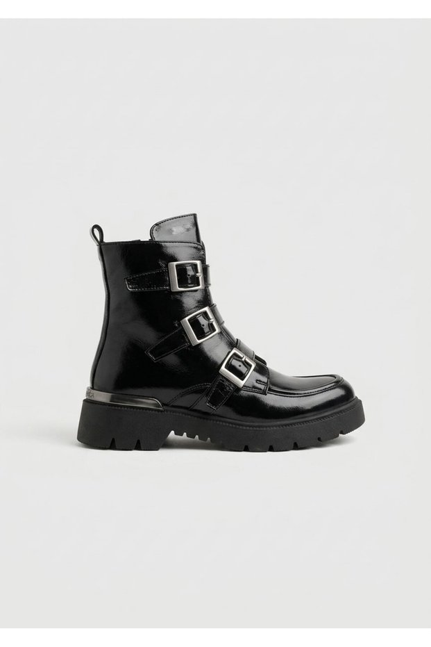 26103862K Buckle Detail Genuine Leather Boots for Women