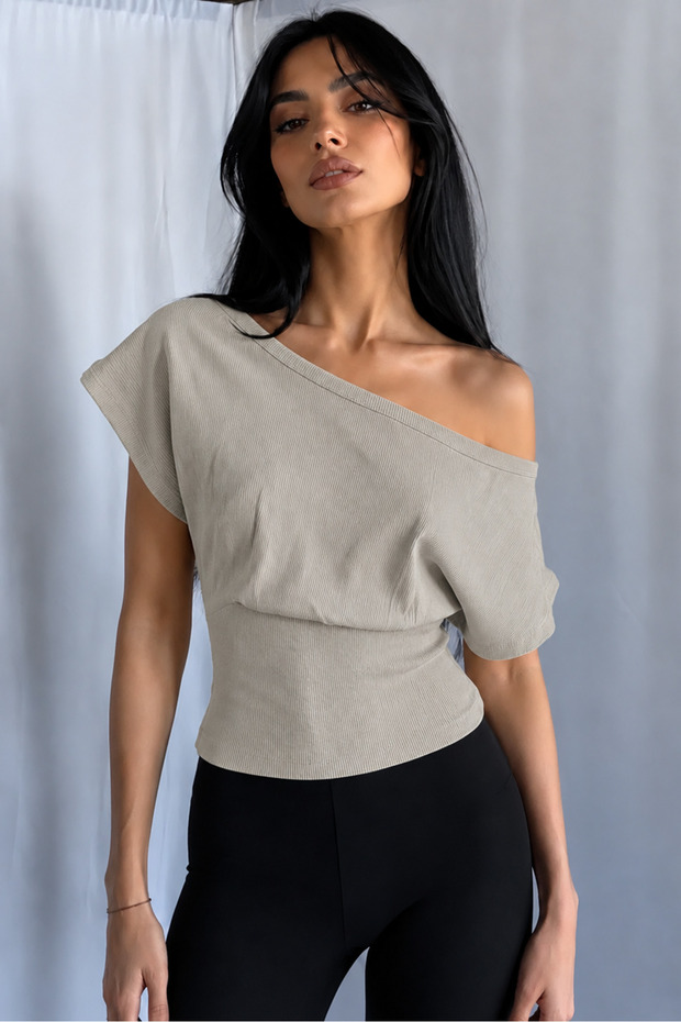 100% Cotton Bele Open Shoulder Fleeced Flexible Crop Top Blouse