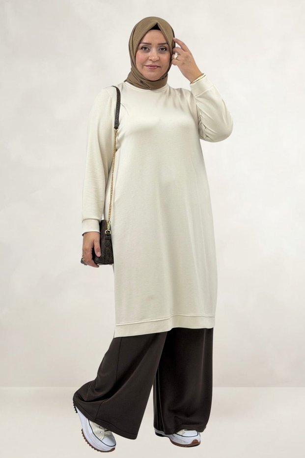 68102 Plus Size Ribbed Modal Tunic in Own Fabric - Cream