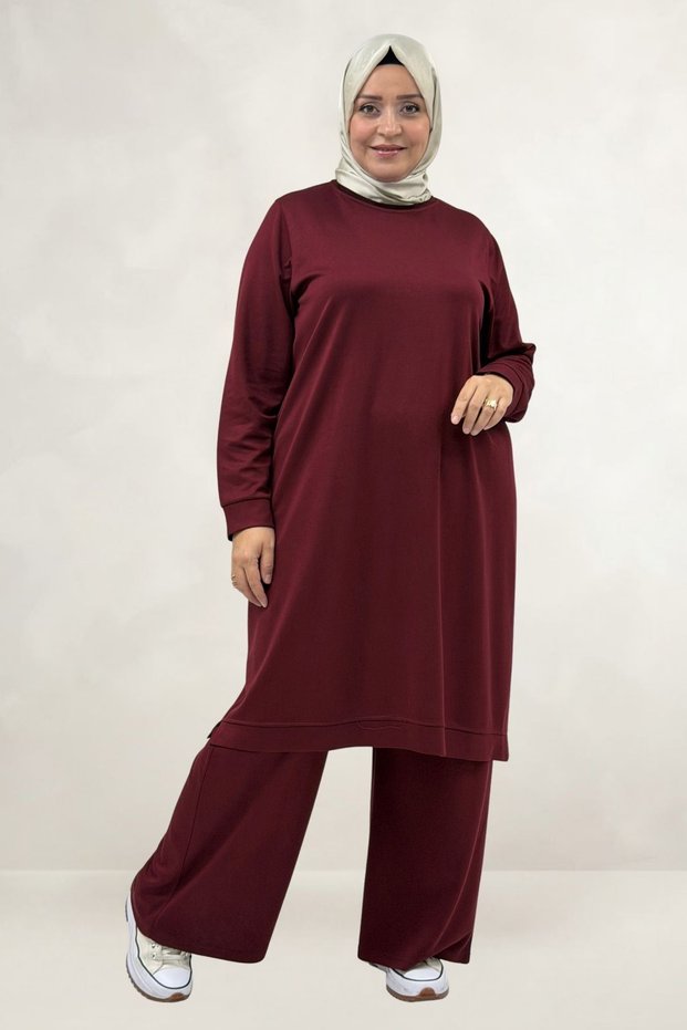 68102 Plus Size Ribbed Modal Tunic in Own Fabric - Burgundy