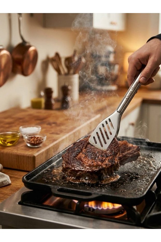 (1Pc) 26 cm Stainless Steel Grilling and Frying Tongs - Multi-Purpose Spatula Kitchen Tongs