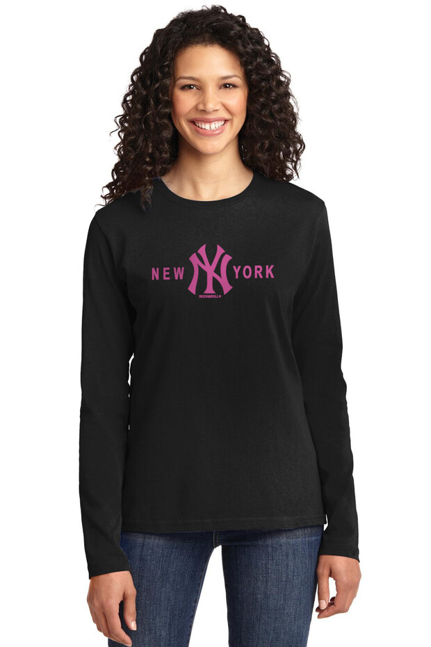 Ny New York Black Relax Fit Long Sleeve Combed Cotton Women's T-Shirt