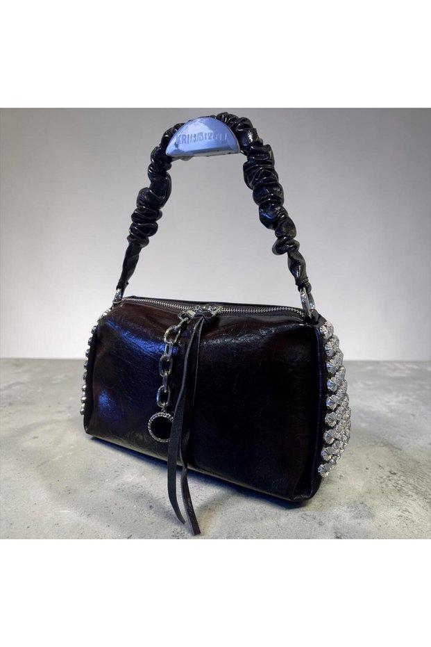 Imported women's two-strap, side-studded, ruched handle bag 27373