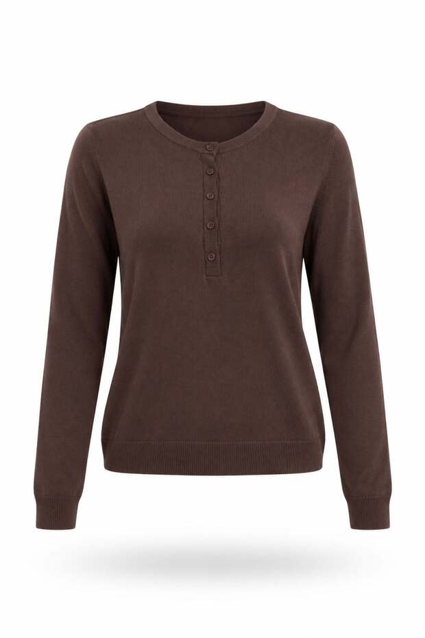 Brown Buttoned Crew Neck Knitwear 251372