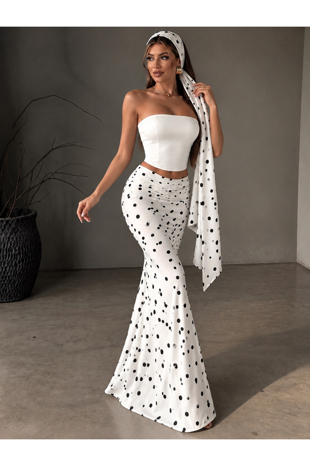 Satin Lined Zippered Eyelet Detail Bandana Double Set