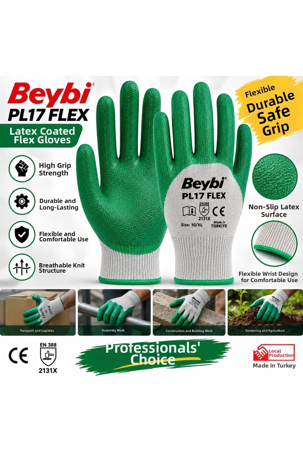 Beybi̇ Pl17 Flex Latex Coated Flex Gloves Green