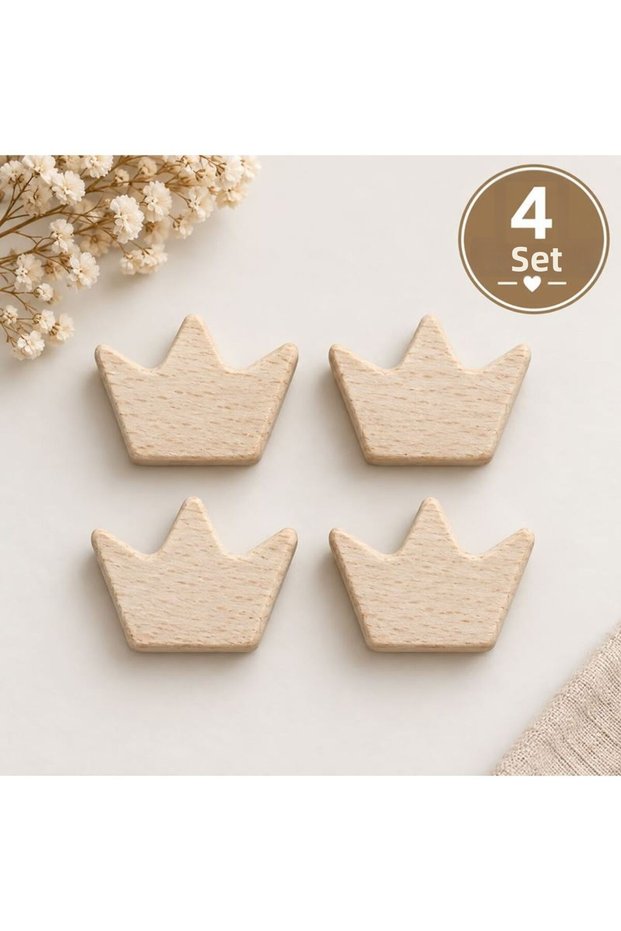 Wooden Pacifier Chain Bead Crown 4-Pack