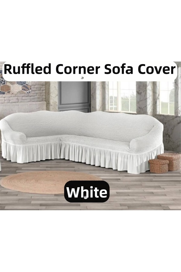 Bürümcük Fabric Corner Sofa Cover (White Color)