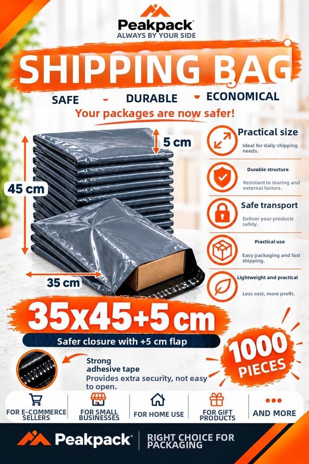 Pocketless Shipping Bag 35X45+5 cm 1000 Pieces Gray