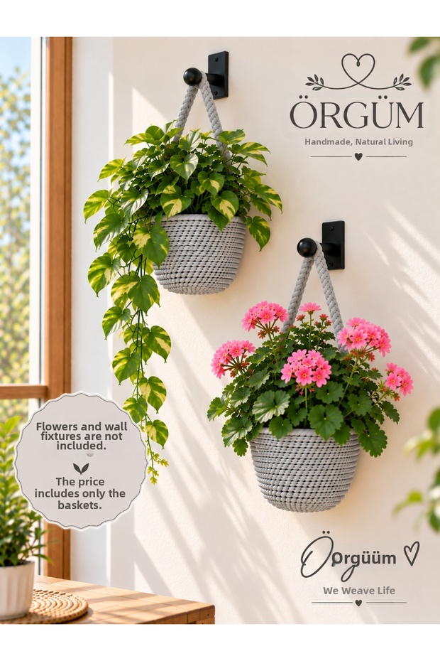 Wicker Look Mini Wall Hanging Basket 12X11 cm – Knitted Handmade Decorative Basket