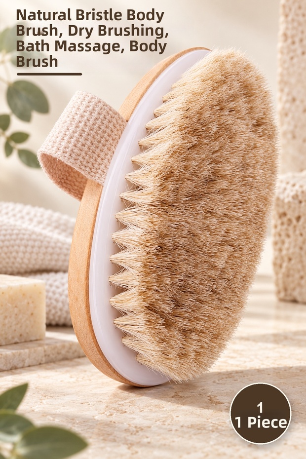 1 Piece Natural Horsehair Cellulite Brush – Natural Bristle Body Brush, Dry Brushing, Bath Massage, Body Brush