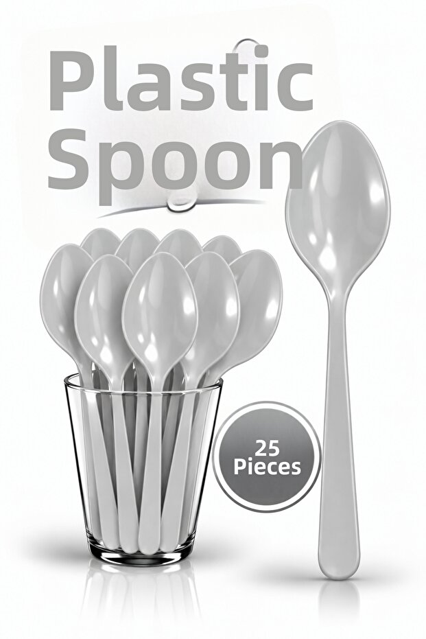 25Pcs Silver Colorful Spoons Hard Durable Plastic Luxury Disposable Gray Silver Birthday Party Spoons