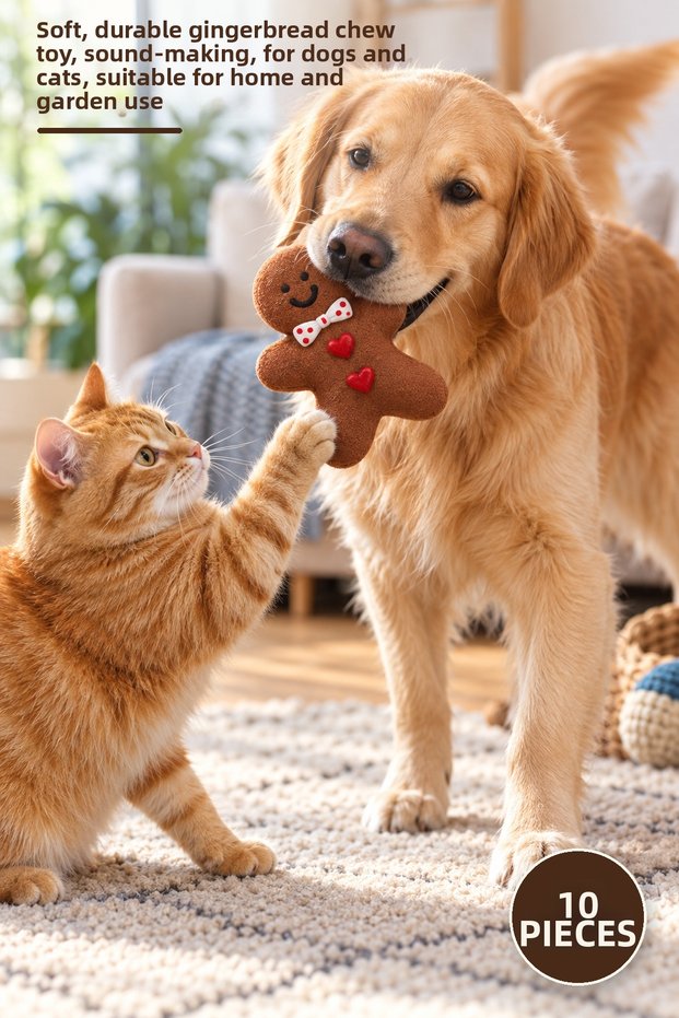 10 Pieces of Sound Biscuit Man Biting Toy – Soft Durable Biting Toy, Sound Chew Toy, Dog and Cat Toy, Home and Garden Use