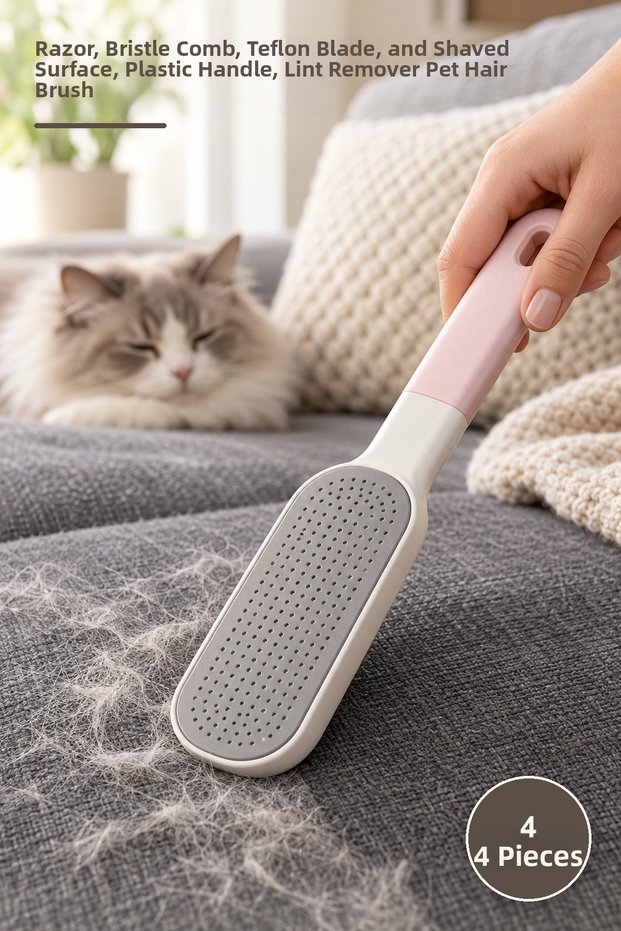 4 Pieces 4-in-1 Lint Removal Brush – Scraping, Brushing Comb, Lint Knife and Shaving Surface, Plastic Body, Lint Remover Pet Hair Brush