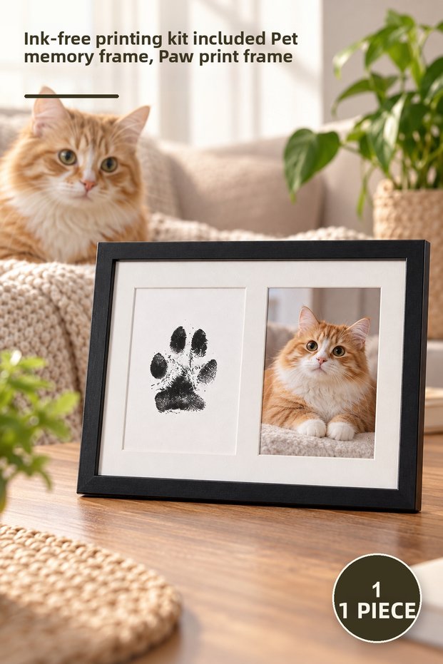 1 Piece Cat and Dog Paw Print Photo Frame – Pet Memory Frame with Inkless Printing Kit, Paw Print Frame Paw Print Frame