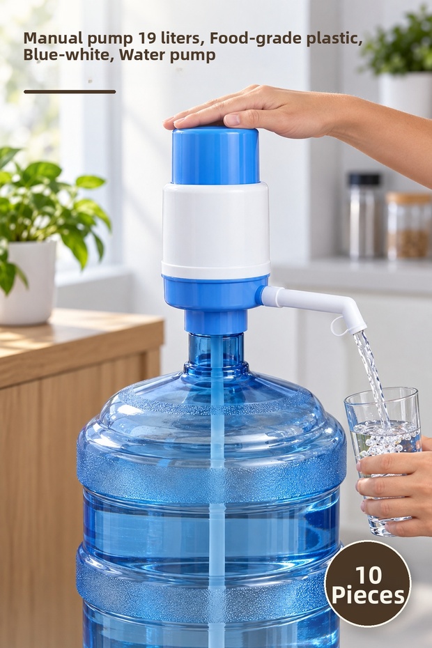 10 Pieces Large Manual Bottle Water Pump – Manual Pump 19 Liters Compatibility, Food Grade Plastic, Blue-White, Water Pump