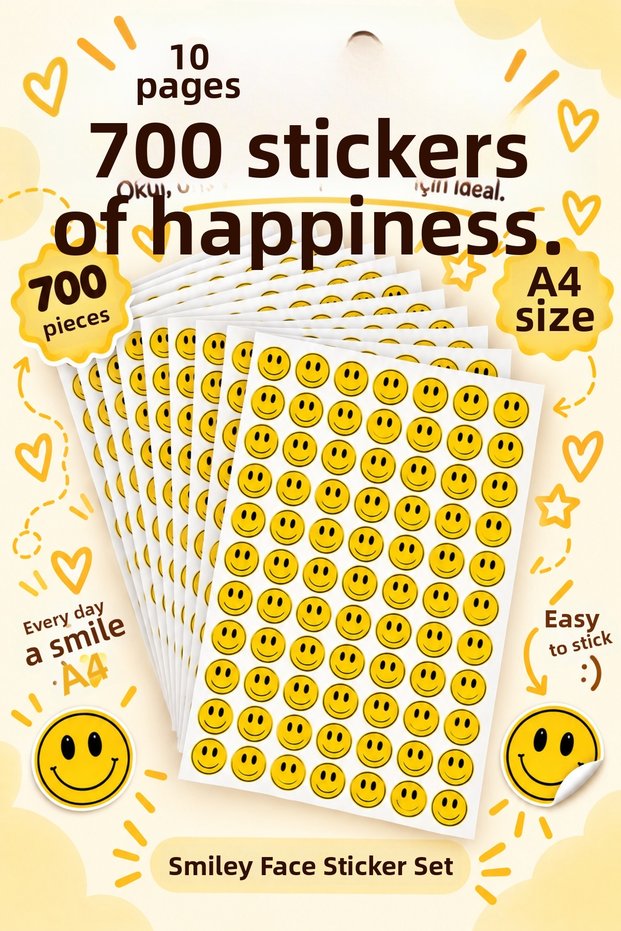 Smiling Face Sticker Set 700 Pieces 10 Sheets Yellow Smile Stickers – Notebook, Laptop, Gift Decoration Label