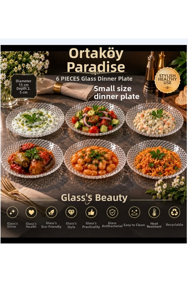 6 Pcs Glass Pit Breakfast or Light Food Plate 15 cm Width 2.5 cm Depth Quality Product