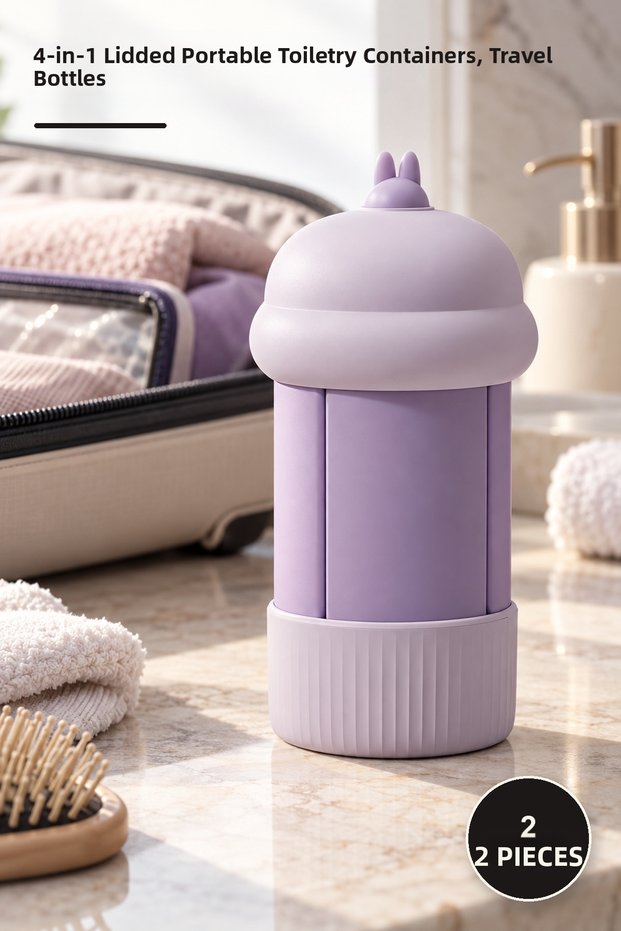 2-Piece Travel Bottle Set – 4-in-1 Portable Toiletry Bottles with Lids, Travel Bottles, Toiletry Containers