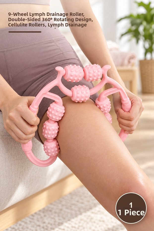 1 Cellulite Massage Device – 9-Wheel Lymphatic Drainage Roller, Double-Sided 360 ° Rotating Design, Cellulite Roller, Lymph Drainage