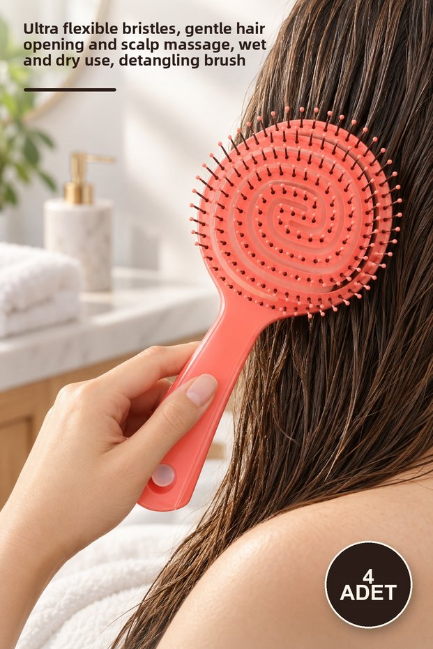 4 Pieces of 3D Hair Massage Brush – Ultra Flexible Bristles, Gentle Hair Detangling and Scalp Massage, Wet and Dry Use, Detangler Brush