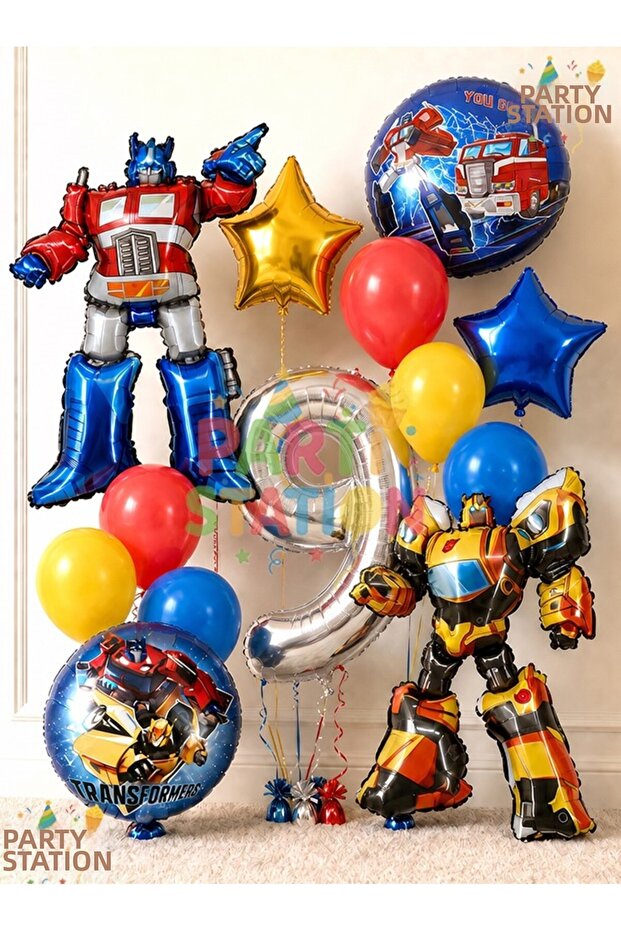 Transformers Bumblebee & Optimus Prime Balloon Set 9 Years Old - 13 Piece Birthday Balloon Set