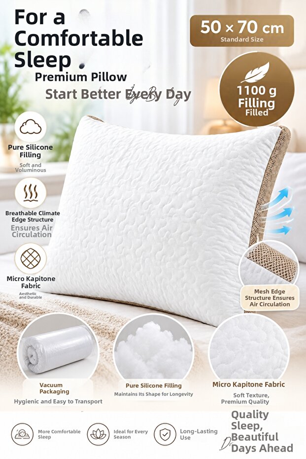 Maxi Air Conditioned Silicone Pillow -1100 Grams Maxi Air Conditioned Quilted Silicone Pillow