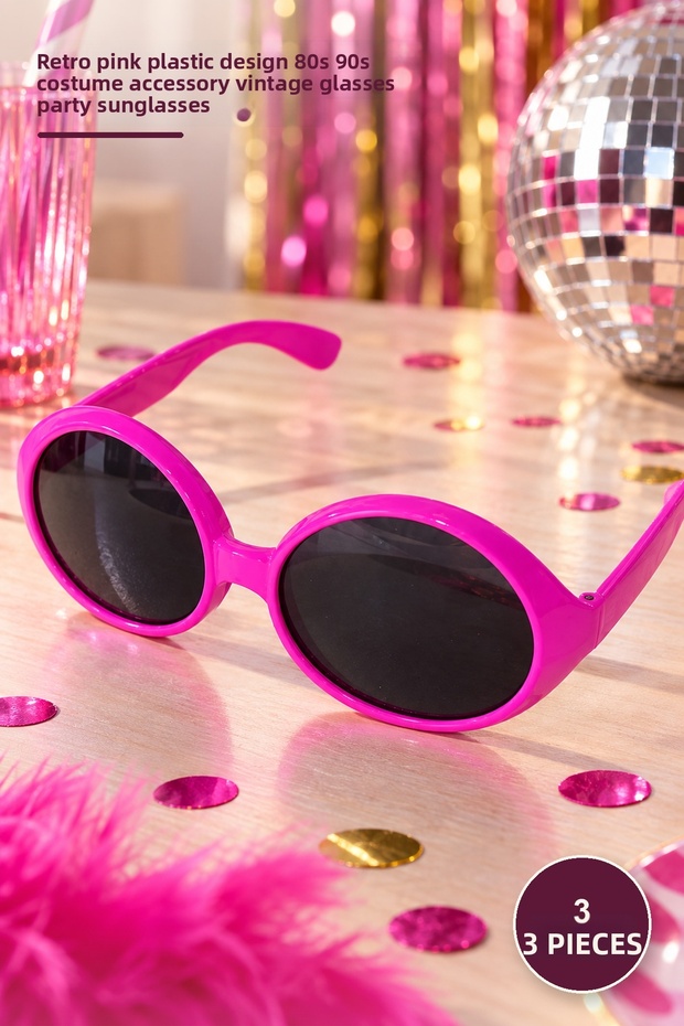 3 Pcs Round Green Pine Party Glasses – Retro Pink Plastic Design 80S 90S Costume Accessory Vintage Glasses Party Sunglasses