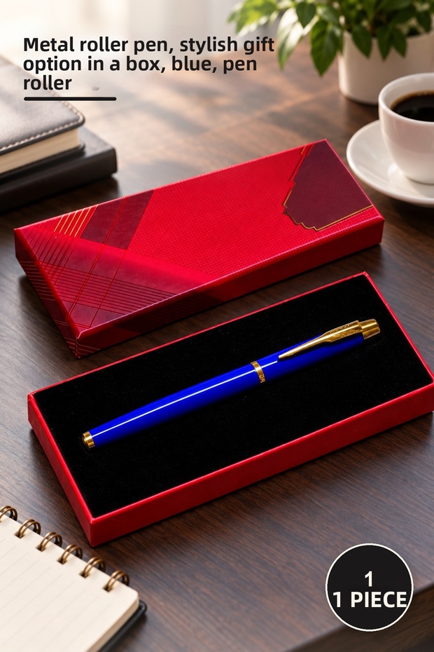 1 Piece Ballpoint Pen – Metal Roller Pen, Stylish Gift Option in a Box, Blue, Pen Roller