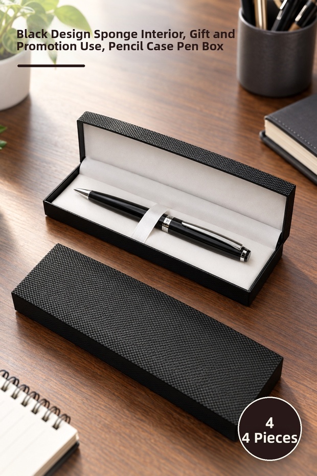 4 Pencil Cases – Black Design with Sponge Interior, for Gift and Promotional Use, Pencil Case Pen Box