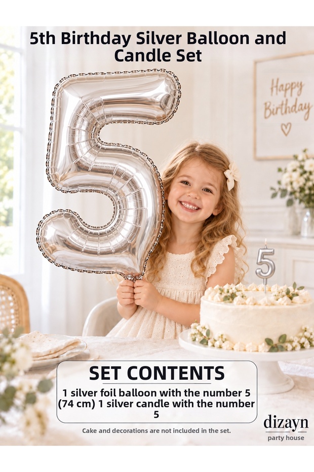1-20 Years Old Silver Number Foil Balloon and Number Candle Set – 74 cm Birthday Decoration Set