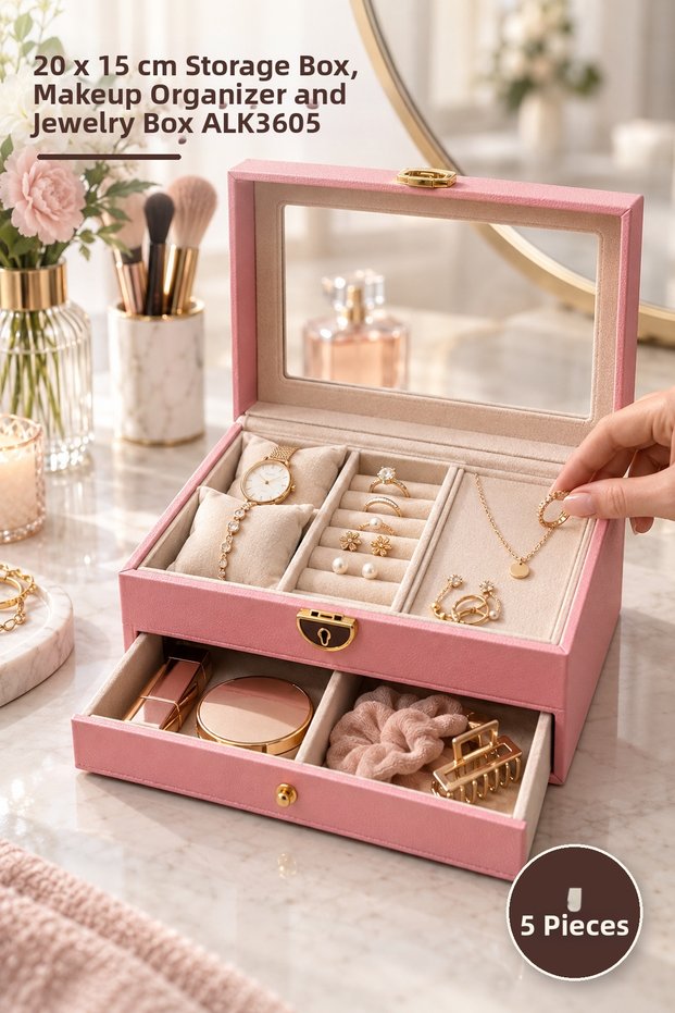 5 Makeup and Jewelry Boxes – 20 X 15 cm Storage Box, Makeup Organizer and Jewelry Box Alk3605