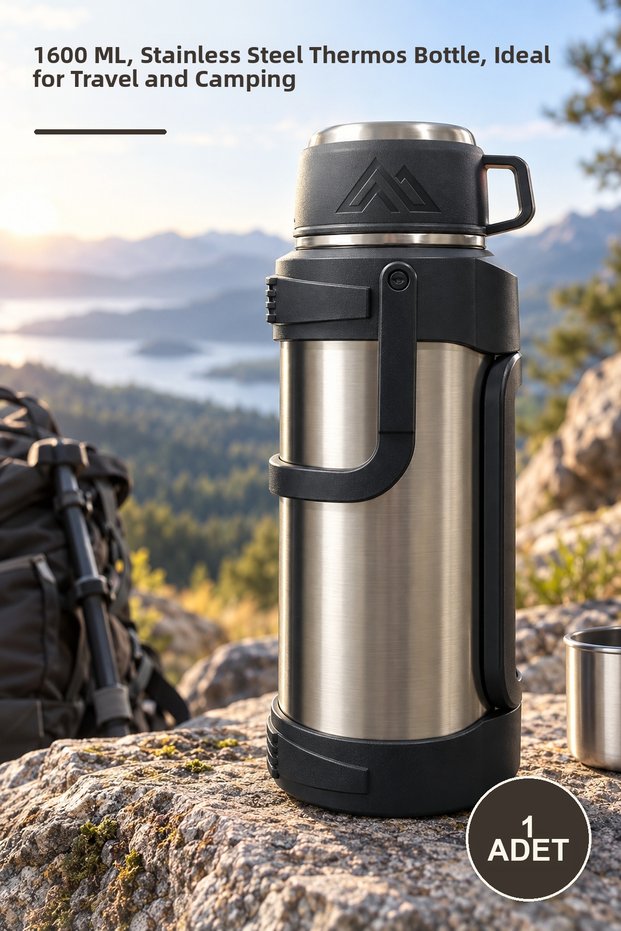 1 Piece Double Layer Vacuum Thermos – 1600 Ml, Stainless Steel Flask, Heat Preserving for Travel and Camping, Thermos Bottle