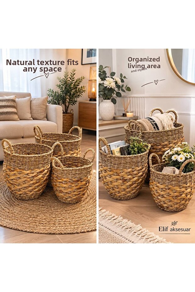 Wicker 3-Piece Basket Organizer with Handles