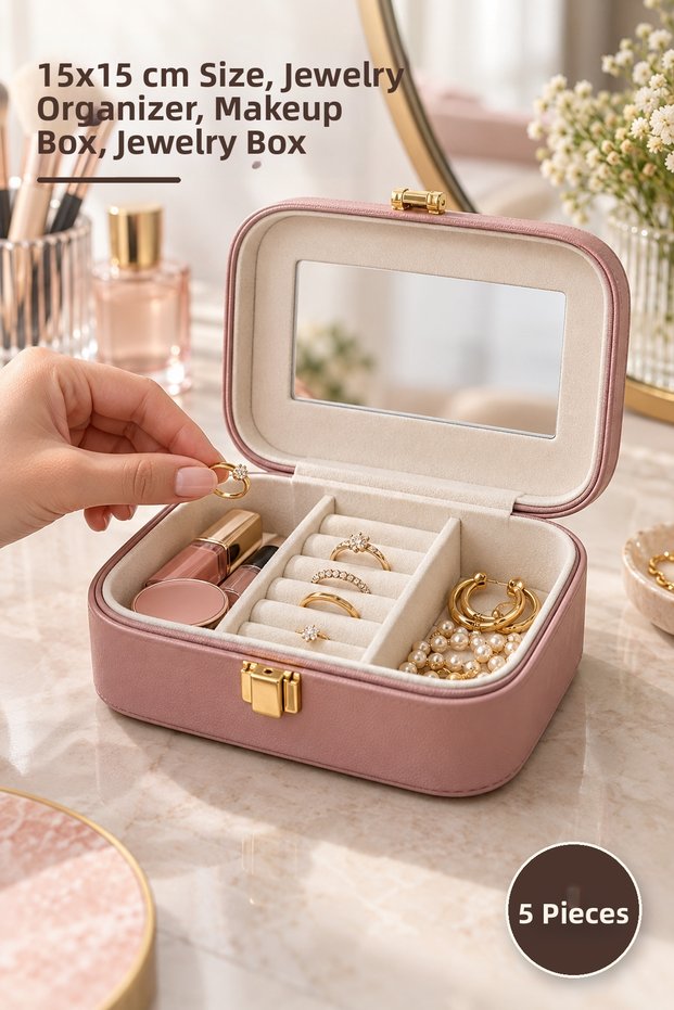 5 Makeup and Jewelry Boxes – 15X15 cm Size, Jewelry Organizer, Makeup Box, Jewelry Box