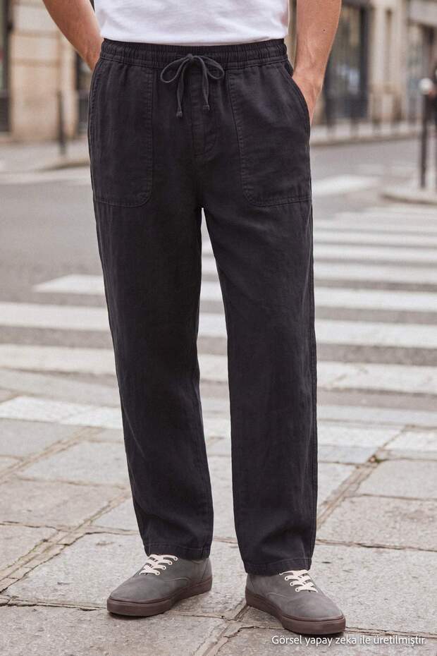 Siyah Kot Görünümlü Straight Fit Erkek Pantolon TMNAW27PL00003