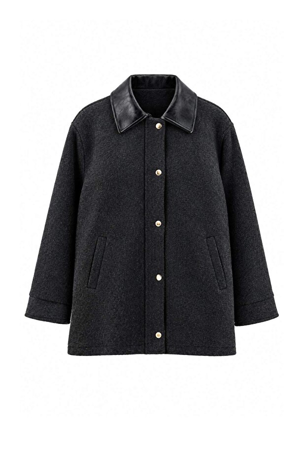 Gray Regular Fit Quilted Large Size Coat Twoaw27Aw00036